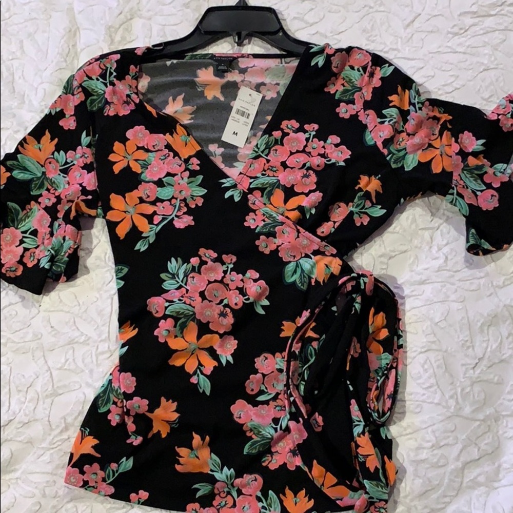 Ann Taylor Floral Wrap Top
